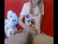 Petite teenage with sexy boobs is peeing in her clothes before masturbating